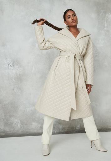 Missguided - Ecru Diamond Quilted Midaxi Coat | Missguided (US & CA)