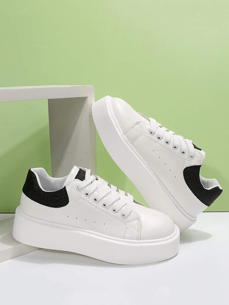 Women Two Tone Lace-up Front Skate Shoes, Sporty Outdoor Sneakers
       
              
        ... | SHEIN