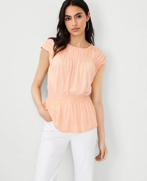 Smocked Waist Pima Cotton Top | Ann Taylor (US)