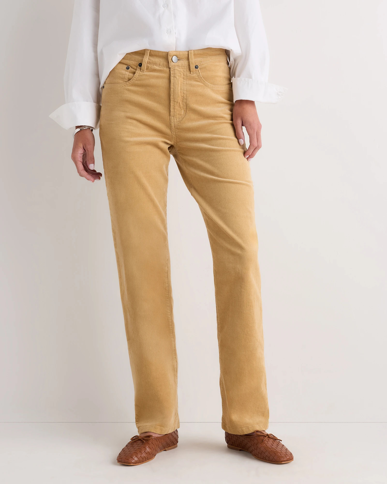 Quince | Women's Organic Stretch Corduroy Straight Leg Pants in Warm Brown, Size 0, Organic Cotton | Quince