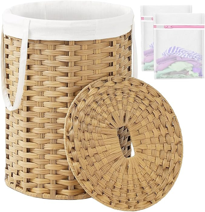 Laundry Hamper with Lid Laundry Basket with Lid 19.0 Gal (72 L) Round Wicker Laundry Basket Handw... | Amazon (US)