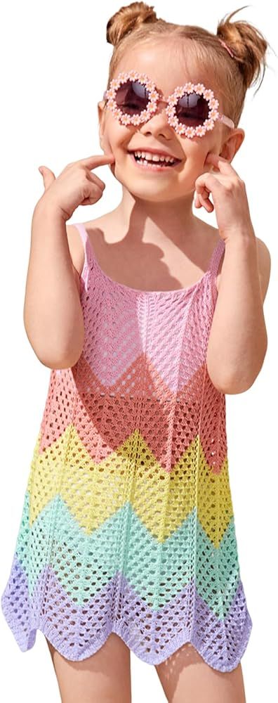 SOLY HUX Toddler Girl's Color Block Cable Knit Swimsuit Cover up Short Beach Cami Dress | Amazon (US)