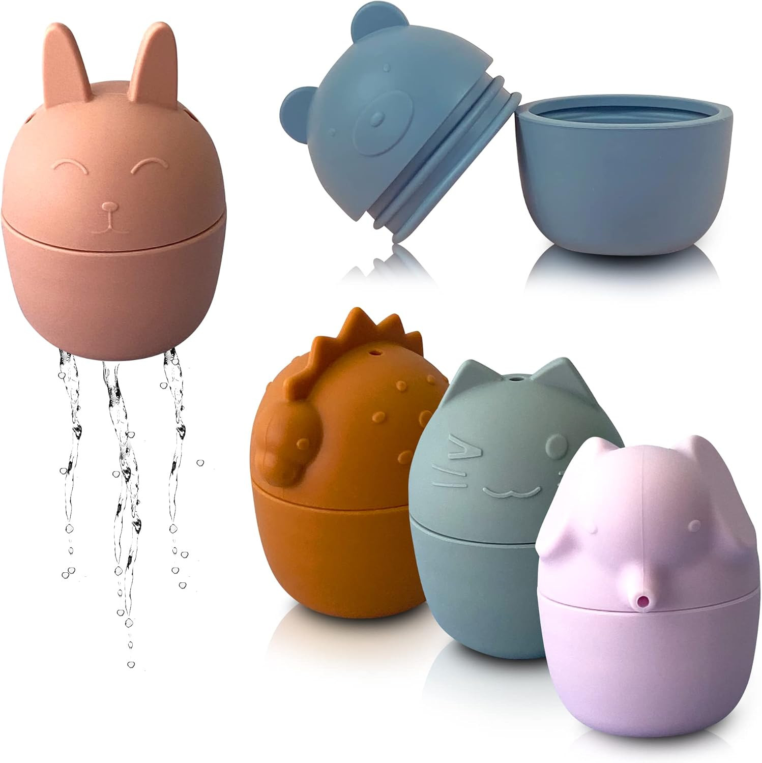 Tate + Jane - Silicone Mold Free Animal Bath Toys for Toddler, Easy Open to Clean, Pool Toy for B... | Amazon (US)