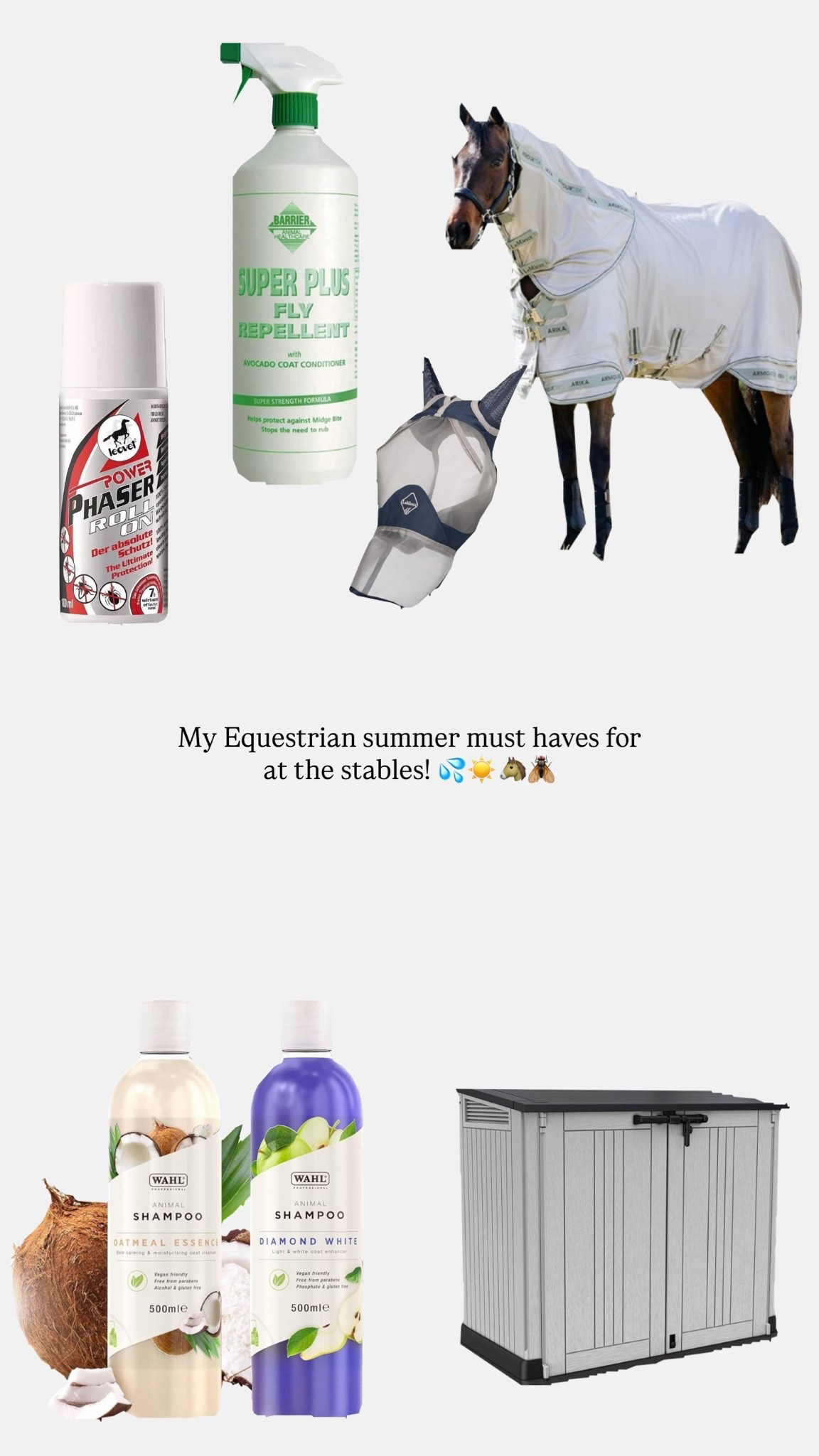 My equestrian summer must haves. 🐴🪰💦☀️