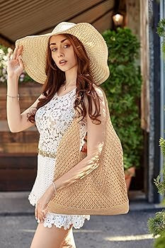 COOKOOKY Crochet Beach Tote bag Summer Beach Bag for Women Aesthetic Mesh Tote Bag Hippie Bag Kni... | Amazon (US)