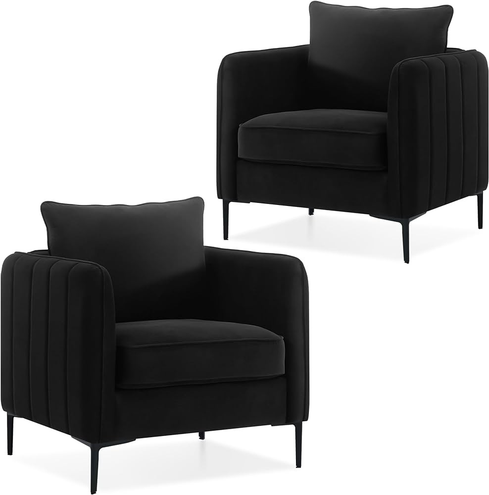 Black Velvet Accent Chairs Set of 2, Modern Upholstered Accent Chair Comfy Velvet Armchair with T... | Amazon (US)