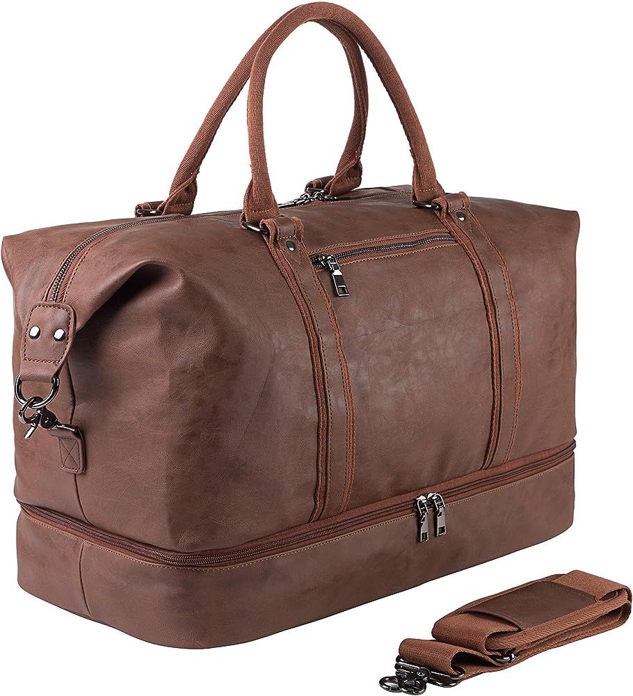 Overnight Travel Duffel Bag, Canvas Leather Oversized Weekender Bag Large Carry On Bag Travel Bag... | Amazon (US)