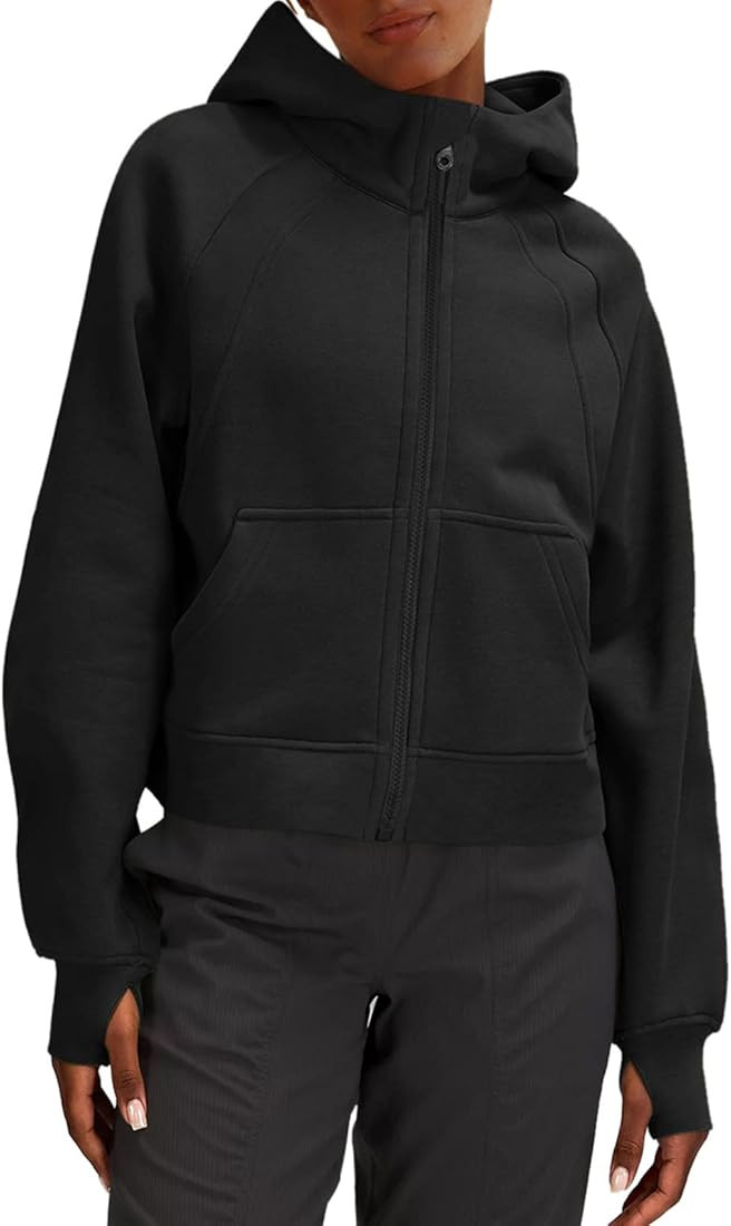 Amazon.com: LASLULU Womens Fuzzy Cropped Hoodies Sport Athletic Zip Up Hoodie Stand Collar Sweate... | Amazon (US)
