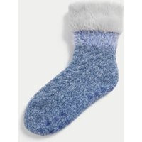 M&S Fluffy Faux Fur Collar Slipper Socks - 3-5 - Light Apricot, Light Apricot | Marks & Spencer IE