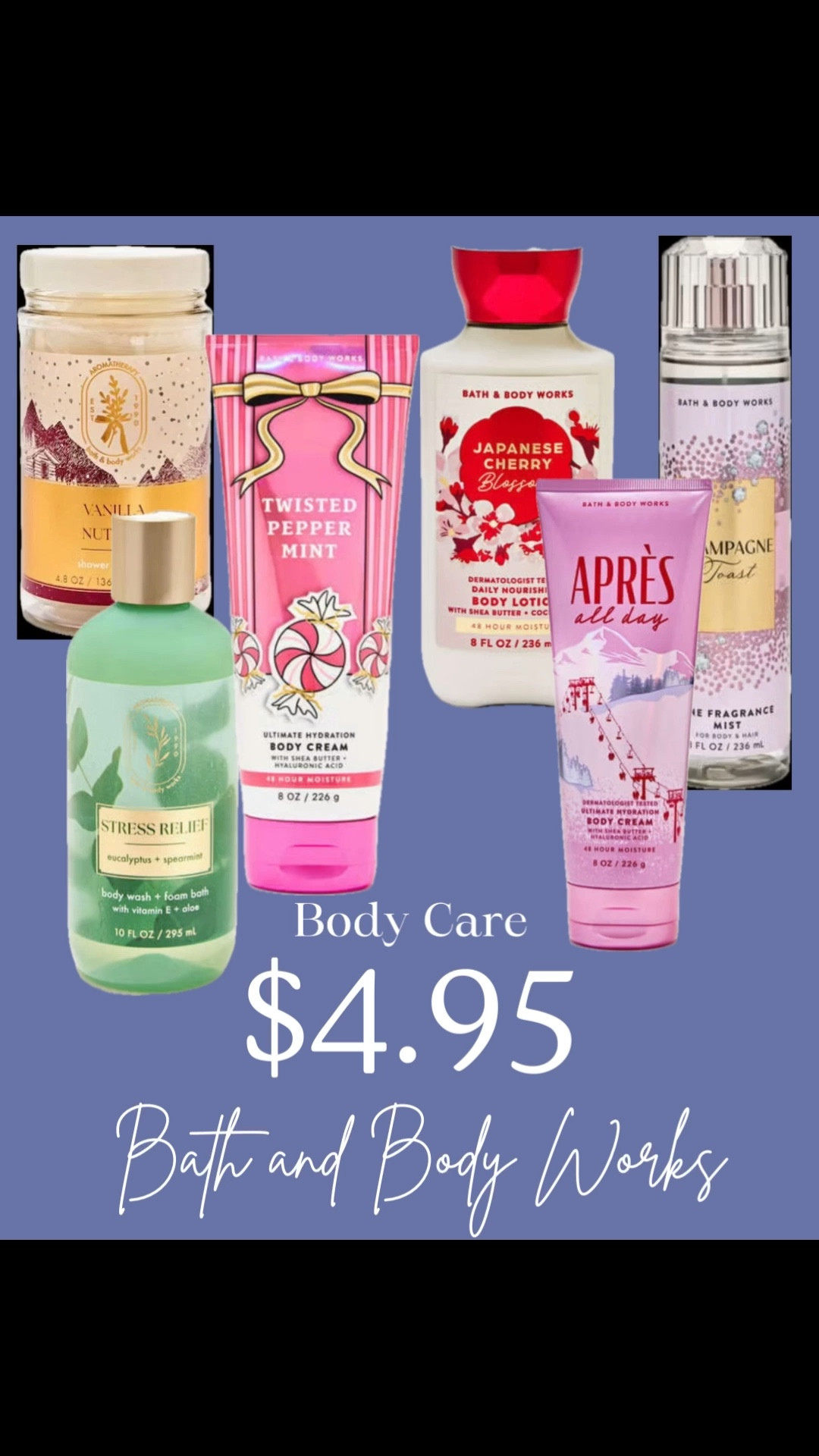 This is the sale you’ll need to act fast on! Body care products ONLY $4.95. 
Click the link and grab your favorite fragrances today while they are in stock! Gift guide/holiday shopping/body care/lotion/shower gel/body cream/sweet fragrance/gift for her/gift for mom/gift for girls

#LTKFindsUnder50 #LTKGiftGuide #LTKSaleAlert