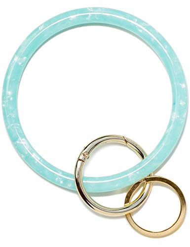 Mymazn key Ring Bracelet Wristlet Keychain Bangle Keyring for Women, Acetate Round Key Chain (Turquoise) | Amazon (US)