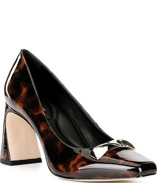 Elsie Tortoise Patent Leather Bar Hardware Flared Heel Dress Pumps | Dillard's