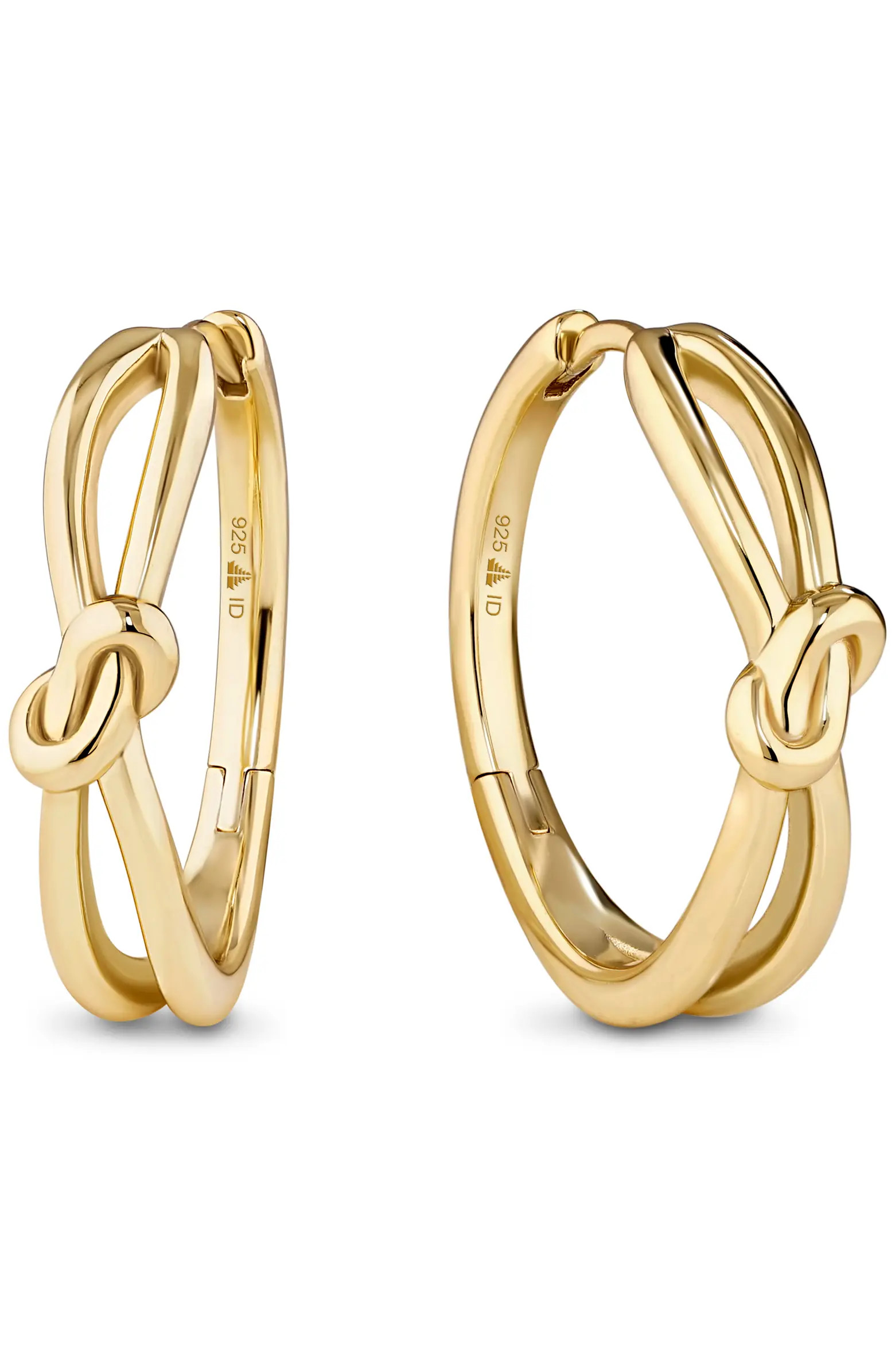 DEVATA Love Knot Hoop Earrings in Gold Plated Sterling Silver, 23mm | Nordstrom | Nordstrom