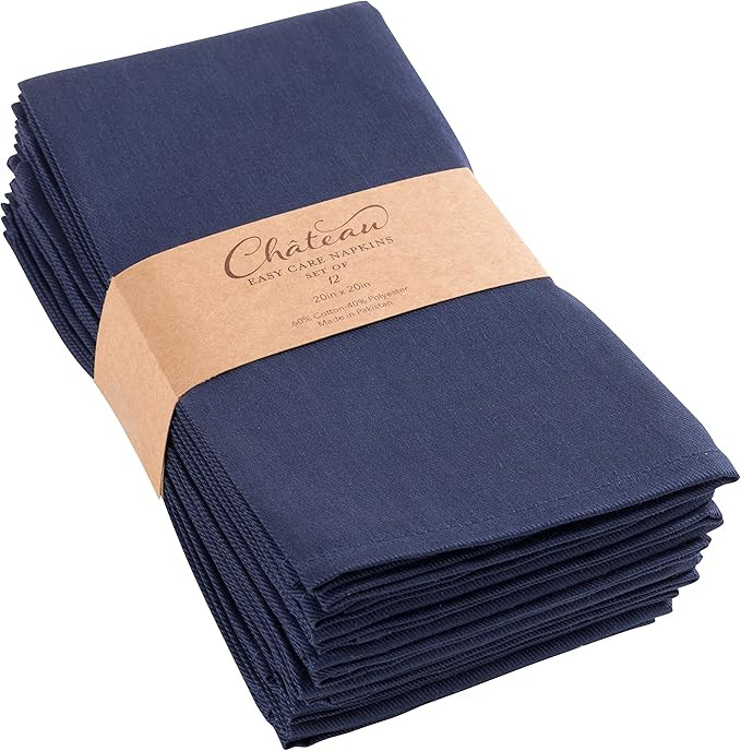 KAF Home Chateau Easy-Care Cloth Dinner Napkins - Set of 12 Oversized (20 x 20 inches) - Navy Blu... | Amazon (US)