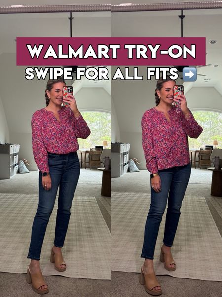 Walmart try-on from my Walmart haul reel today! Everything is TTS - M. Jeans TTS - size 8 - lots is stretch and love the fit. ❤️ 

@walmart #walmartpartner #walmartfashion

#LTKSeasonal #LTKfindsunder50 #LTKworkwear