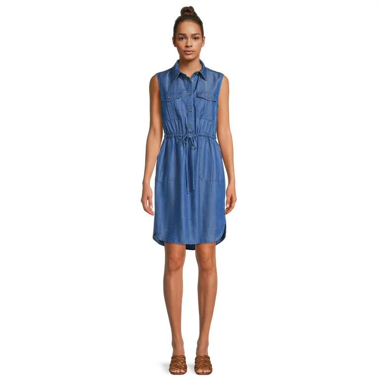 Time and Tru Women's Sleeveless Shirt Dress | Walmart (US)