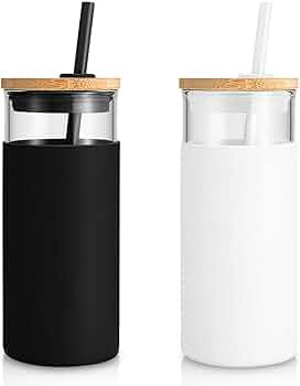 Tronco 20oz Glass Tumbler Glass Water Bottle Straw Silicone Protective Sleeve Bamboo Lid - BPA Fr... | Amazon (US)