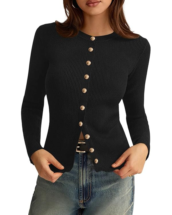 PRETTYGARDEN Womens 2025 Fall Cardigan Sweaters Lightweight Long Sleeve Button up Ribbed Knit Top... | Amazon (US)