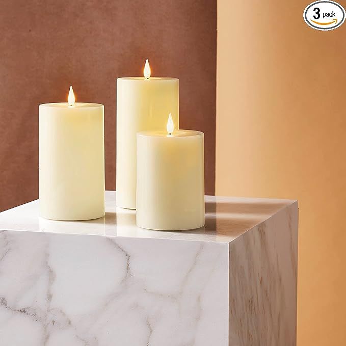 LampLust Flameless Candles Set of 3 - Real Ivory Wax, 3D Flickering Flame, Remote Control, Batter... | Amazon (US)