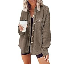 Yanekop Womens Waffle Knit Shacket Boyfriend Shirt Jacket Button Down Blouse Loose Fit Long Sleev... | Amazon (US)