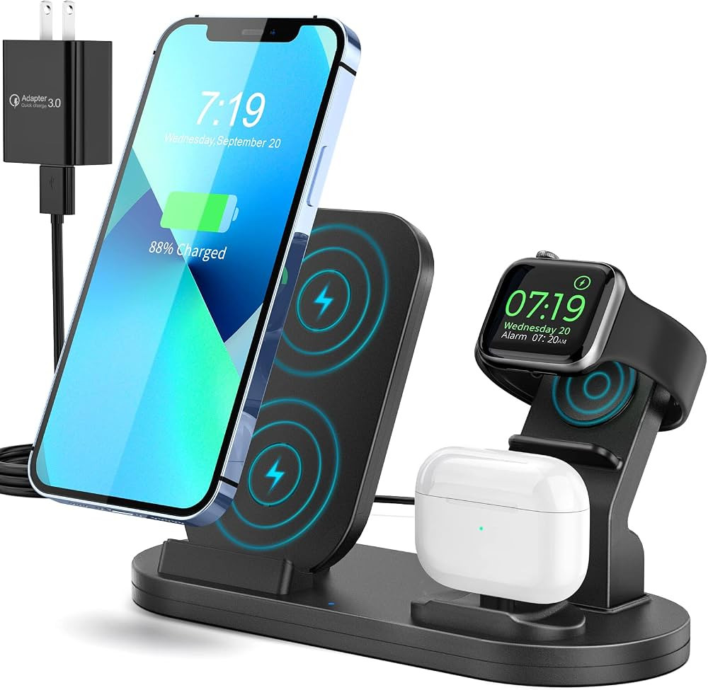Wireless Charging Station for Apple Products, 3 in 1 Wireless Charger Stand for iPhone 8 Above Se... | Amazon (US)