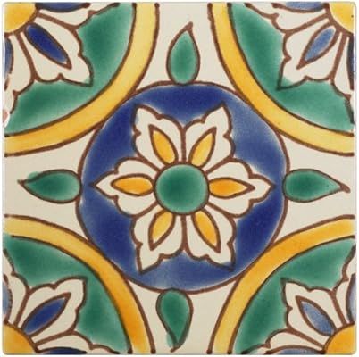 Casablanca Market MT005 Mediterranean Ceramic Granada Decorative Tile, Green/Yellow | Amazon (US)