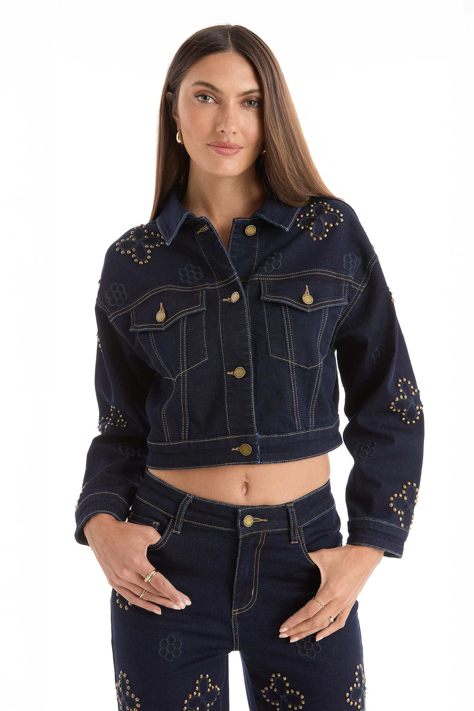 Kaia Studded Jacket - Indigo | The Noli Shop