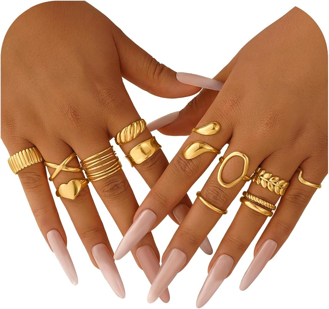 Yoosteel Easter Gifts Basket Stuffers Easter Gold Rings - 12 PCS Hypoallergenic Chunky 14K Gold P... | Amazon (US)