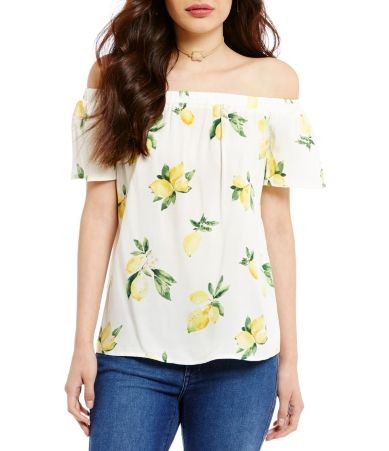 Skies Are Blue Lemon Print Off-the-Shoulder Top | Dillards Inc.