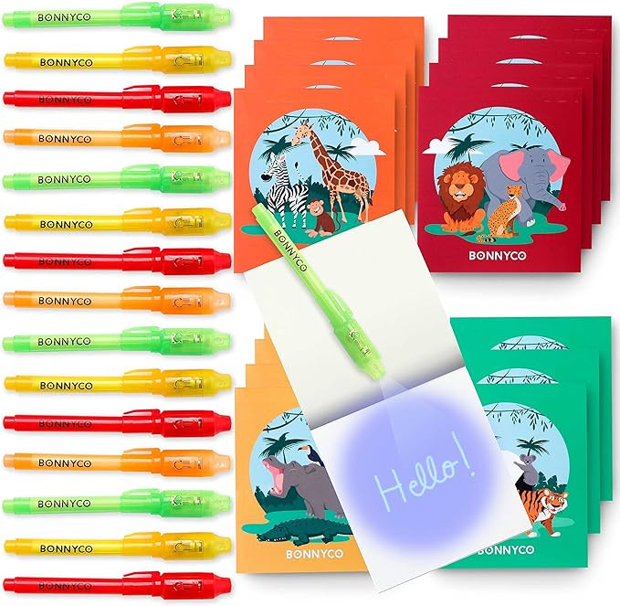 Invisible Ink Pen and Notebook Pack of 16 - BONNYCO | Safari Party Favors for Kids | Spy Pen Jung... | Amazon (US)