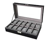 Sodynee WBPU12-03 Watch Dislpay Box Organizer, Pu Leather with Glass Top, Large, Black | Amazon (US)