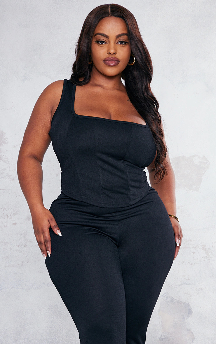 Plus Black Corset Detail Strappy Top | PrettyLittleThing US