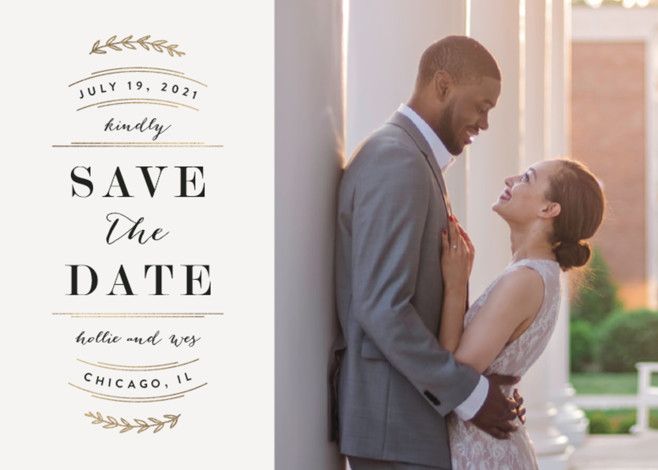 "Elegant Announcement" - Customizable Foil-pressed Save The Date Cards in White by Kelly Schmidt. | Minted