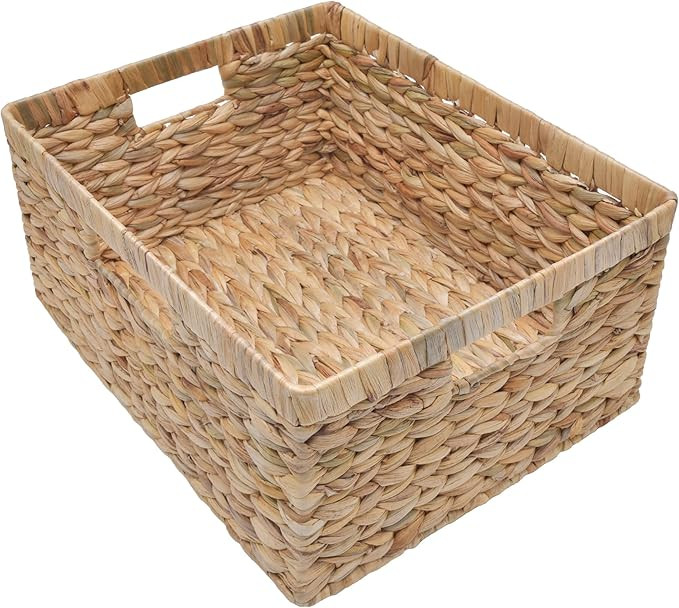 StorageWorks Jumbo Rectangular Wicker Basket, Water Hyacinth Storage Basket with Built-in Handles... | Amazon (US)