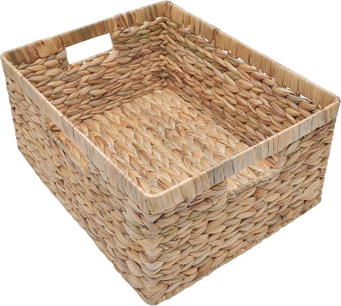 Amazon.com: StorageWorks Jumbo Rectangular Wicker Basket, Water Hyacinth Storage Basket with Buil... | Amazon (US)