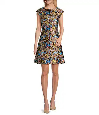Preston & York Anita Crew Neck Cap Sleeve Sheath Print Mikado Dress | Dillard's | Dillard's