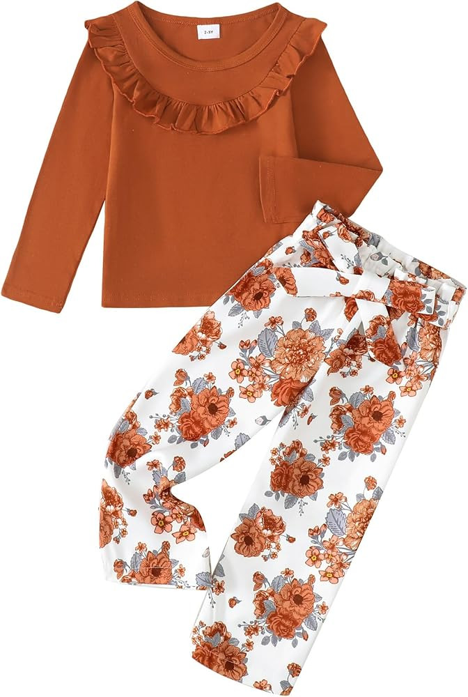 Little Girls Clothes 2 Piece Outfit Kids Long Sleeve T Shirt Pant Set Cute Fall Winter Outfits fo... | Amazon (US)