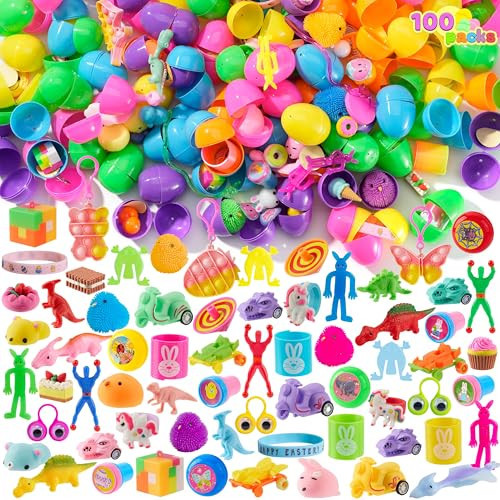 JOYIN 100 Pcs Prefilled Easter Eggs with Novelty Toys Premium for Easter Eggs Hunt, Basket Stuffers Fillers, Theme Party Favor, Classroom Supplies | Amazon (US)
