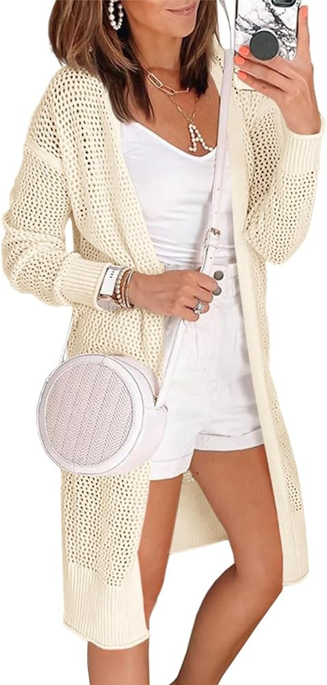 Saodimallsu Womens Crochet Lightweight Cardigans Casual Summer Open Front Boho Knit Long Sleeve K... | Amazon (US)
