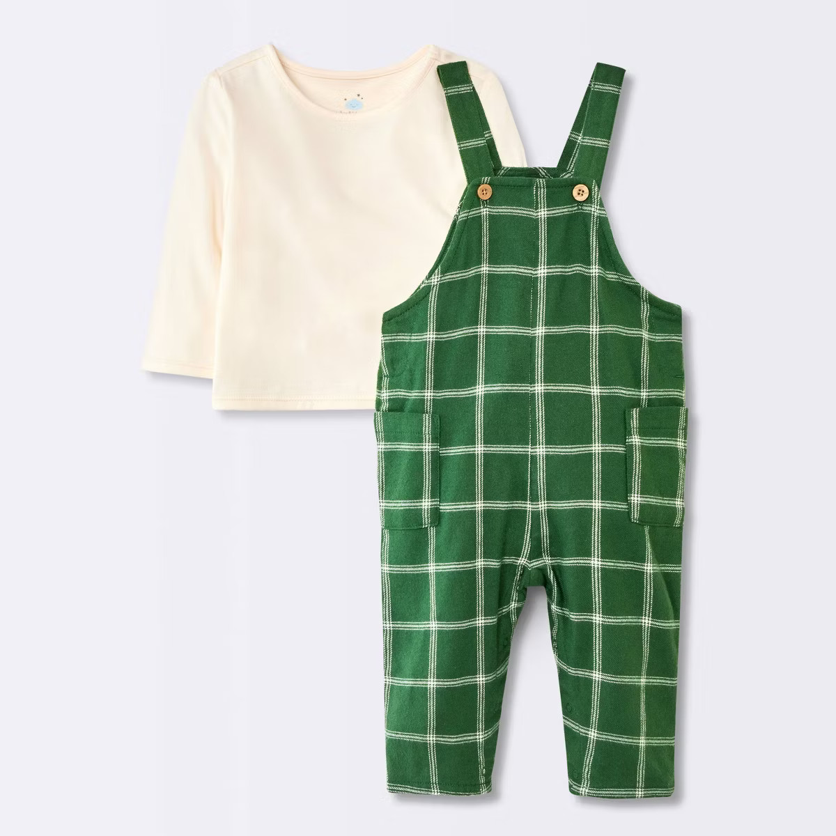 Baby Boys' 2pc Long Sleeve Christmas Holiday T-Shirt and Gingham Overalls Set - Cloud Island™ G... | Target