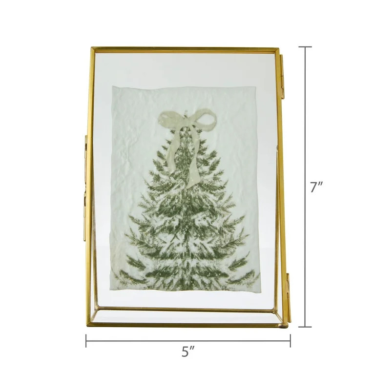 Christmas Tree Print Framed Tabletop Decoration, Gold and Green, 7" x 5", by My Texas House | Walmart (US)