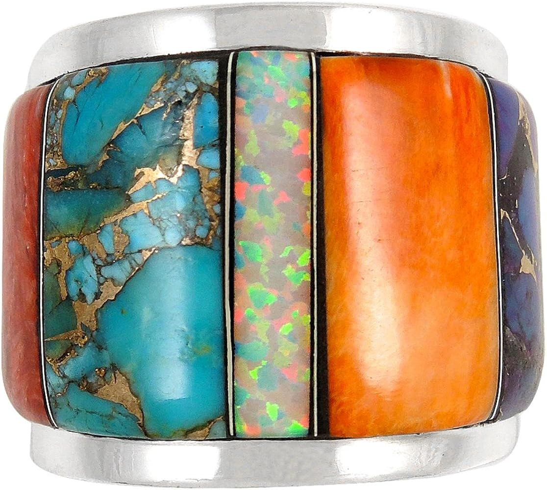 Turquoise Network Wide Statement Ring in Sterling Silver Genuine Gemstones & Gemstones (SELECT co... | Amazon (US)