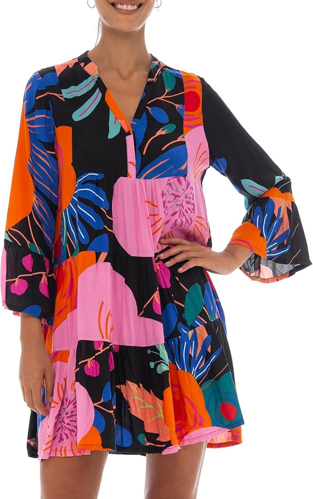 Back From Bali Womens Short Sundress Flowy Boho Beach Dress with Embroidered V Neck, Casual Sexy ... | Amazon (US)