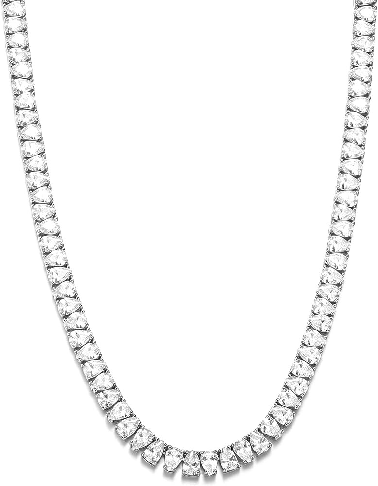 BREN Pear Shape Tennis Necklaces for Women Men, 18K White/Yellow Gold Plated 16/18 inches Cubic Zirconia Dainty Chain Wedding Jewelry Gift | Amazon (US)