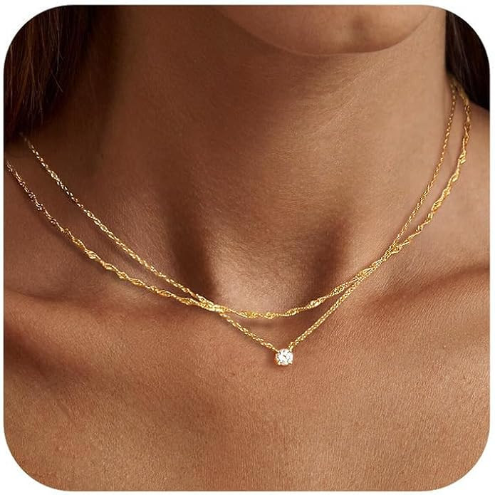 Tewiky Dainty 14k Gold Plated/Silver Cubic Zirconia Necklaces for Women, Simple CZ Jewelry Neckla... | Amazon (US)