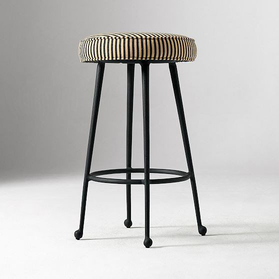 Pierce and Ward Metal Counter Stool, P&W Stripe, Black Iron | West Elm (US)