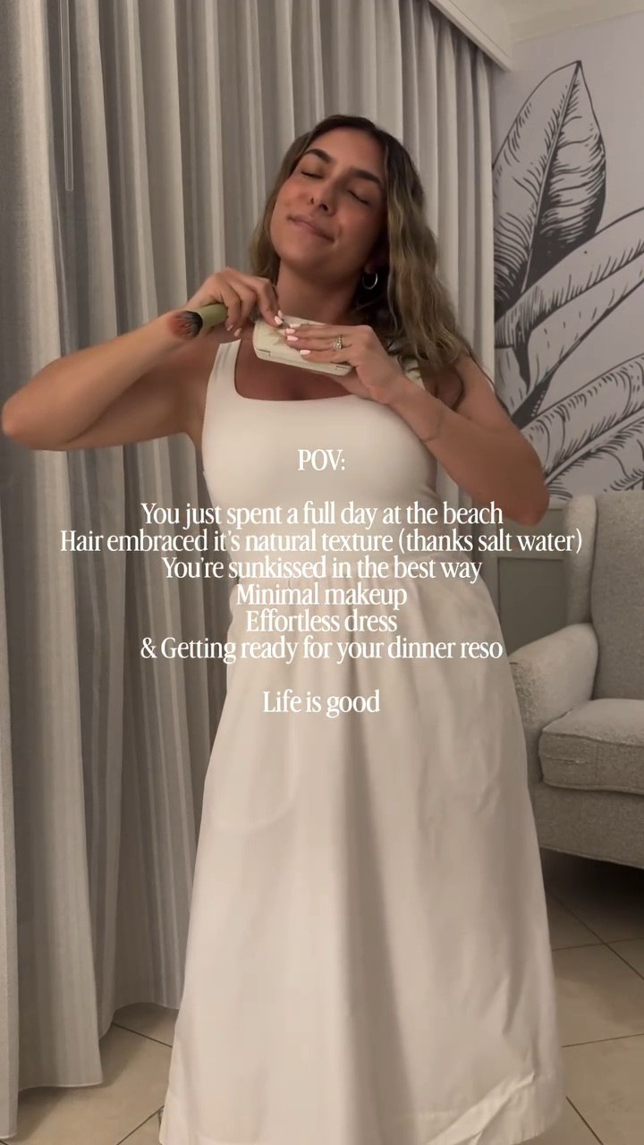 Name a better feeling than getting ready post beach day🌞💛 This poplin dress is so comfy and this Hourglass Pallete has been my go to all trip long  

#beachday #explorepage #girlytrends #relatablereels #trendingreels

#LTKstyletip #LTKbeauty #LTKtravel