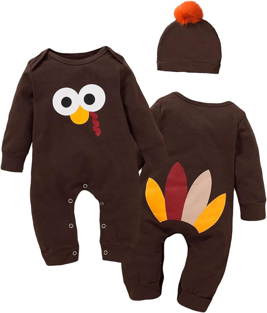 Detigee Baby Boy Thanksgiving Outfit Boy First Thanksgiving Clothes Baby Turkey Outfit | Amazon (US)