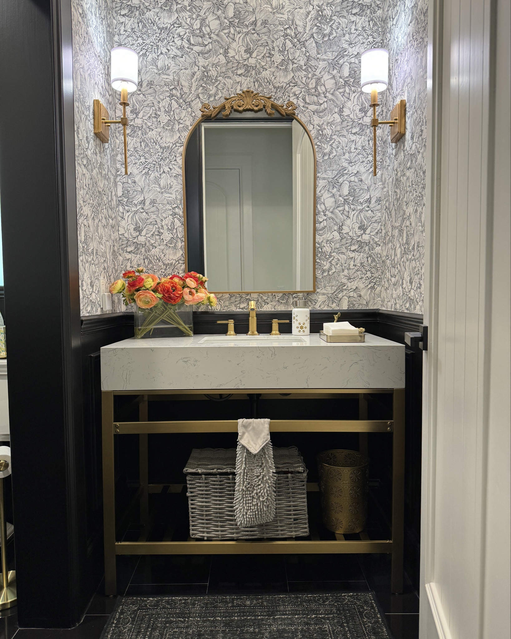 Powder Bathroom upgrade!

We renovated last year and gutted the bathrooms. I love how all of this turned out. The wallpaper is Eijffinger - Auguste Charcoal Floral.

#everypiecefits

Home decor
Home remodel 
Bathroom renovation
Bathroom remodel
Home decorations 
House decor
Interior design 

#LTKFamily #LTKStyleTip #LTKHome