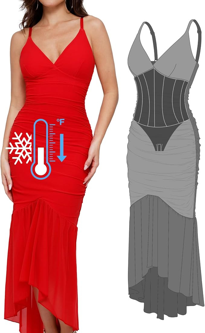 Popilush Corset Dress Built in Shapewear Bodycon Cocktail Dresses for Women Wedding Guest Deep V ... | Amazon (US)